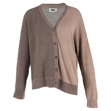 Maison Margiela Color-Blocked Elbow Patch Cardigan in Brown Cotton