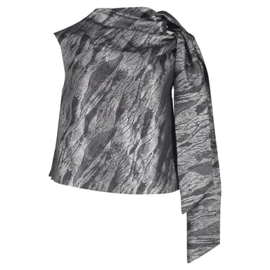 Ganni Double Ties Printed Jacquard Blouse in Silver Polyester