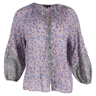 Maje Bleus Cisso Contrast Blouse in Multicolor Floral-Print Organic Cotton