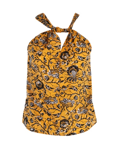Isabel Marant Floral Print Halter Top in Yellow Cotton