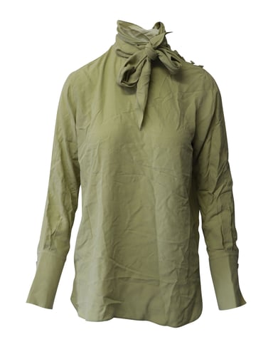 Joseph Blouse with Pussy-Bow Neckline in Khaki Green Silk
