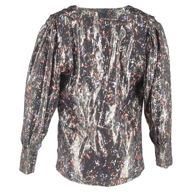 Iro Milana Wrap Printed Blouse in Silver Silk