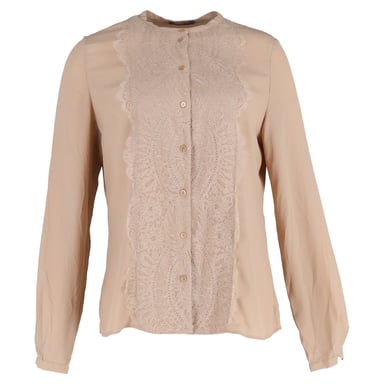 Alexander McQueen Lace Trimmed Blouse in Beige Polyester