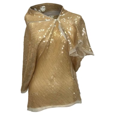 Rick Owens Cowl Neck Sequined Blouse in Beige Silk