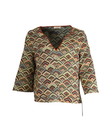 Ba&Sh V-neck Three-Fourth Sleeves Abstract Top in Multicolor Cotton