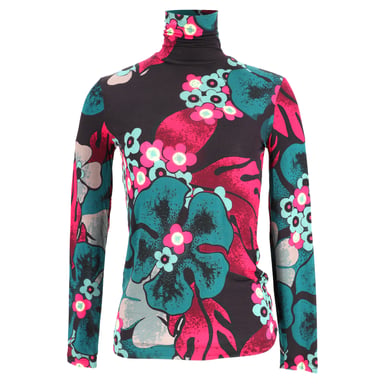 Dries Van Noten Floral-Print Turtleneck Long Sleeve Top in Multicolor Rayon