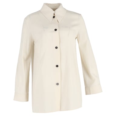 Jil Sander Button-Down Long Sleeve Shirt in Cream Cotton