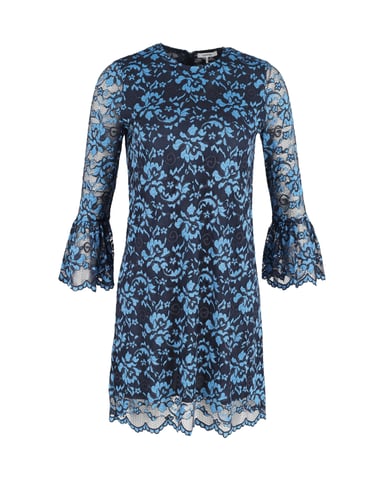 Ganni Lace Sleeve Floral Dress in Blue Polyester