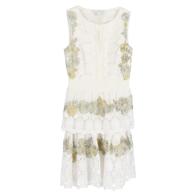 Diane Von Furstenberg Floral-Embroidered Mini Dress in White Cotton