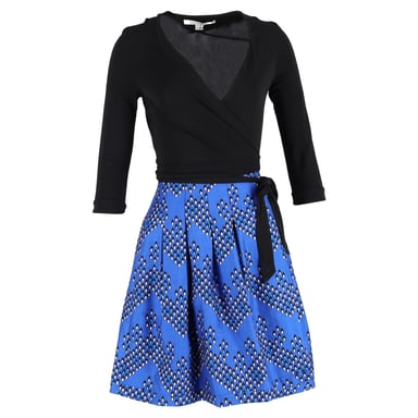 Diane Von Furstenberg Printed Mini Wrap Dress in Multicolor Wool
