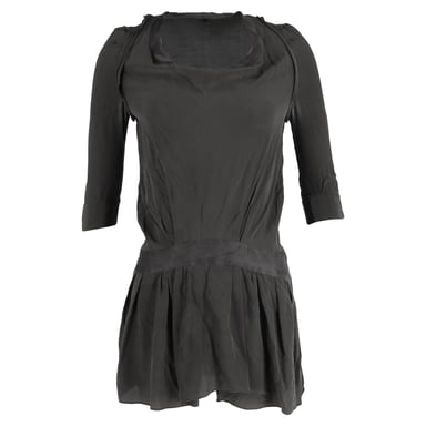 Maje Robe Mini 3/4 Sleeve Dress in Olive Silk