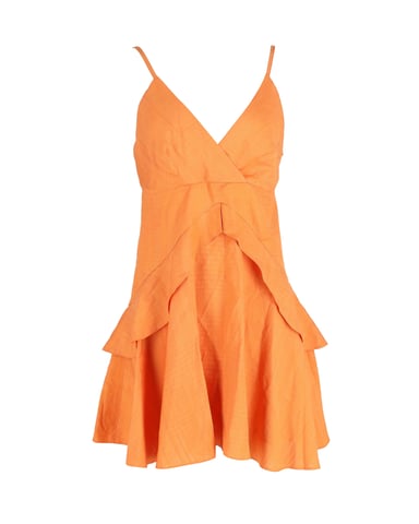 Sandro Sleeveless Ruffled Dress in Orange Cotton