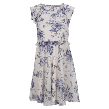 RED Valentino Monkey Print Mini Ruffle Trim Dress in Cream Silk