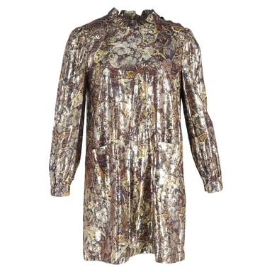 Ba&sh Chiba Printed Mini Dress in Gold Viscose