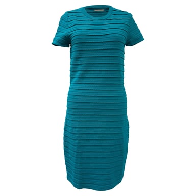 Michael Kors Ruffled Stripe Stretch Mini Dress in Turquoise Viscose