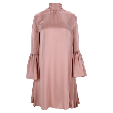 Fendi Turtleneck Mini Ruffled Sleeve Dress in Pink Viscose