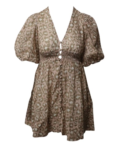Zimmermann Carnaby Shirred Mini Dress in Animal Print Linen