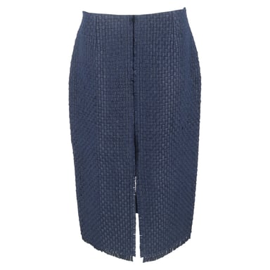 Roland Mouret Woven-Effect Midi Pencil Skirt in Navy Blue Polyester