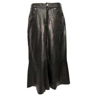 Rick Owens Crinkled Midi Skirt in Black Lamb Leather