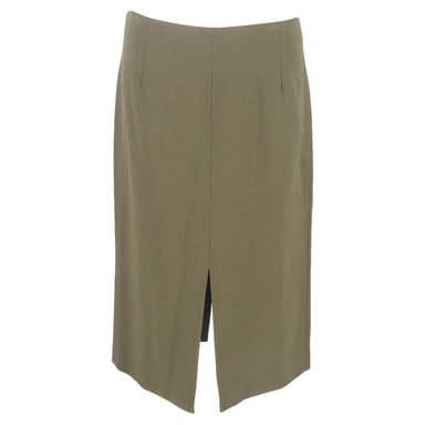 Roland Mouret Front Slit Midi Pencil Skirt in Olive Wool