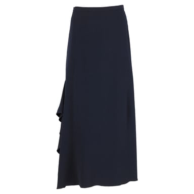 Max Mara Ruffled Maxi Skirt in Navy Blue Wool