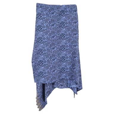 Chloe Floral Asymmetric Skirt in Blue Viscose