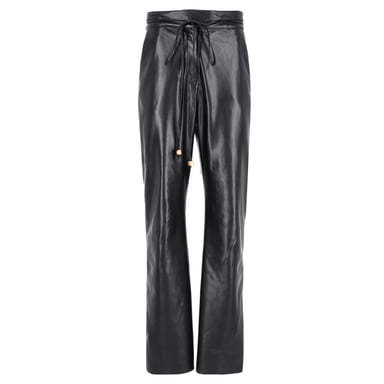 Nanushka High-Rised Wide Leg Pants in Black Faux Leather