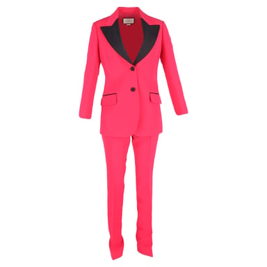 Gucci Contrast Lapel Blazer and Trousers Set in Pink Wool