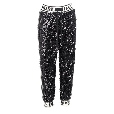 Dolce & Gabbana Sequined Drawstring Track Pants in Black Polyester