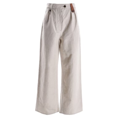 Loewe broek met wijde pijpen en riemdetails in beige katoen