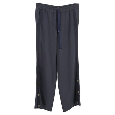 Etro Artemis Drawstring Button Detail Trousers in Navy Blue Viscose
