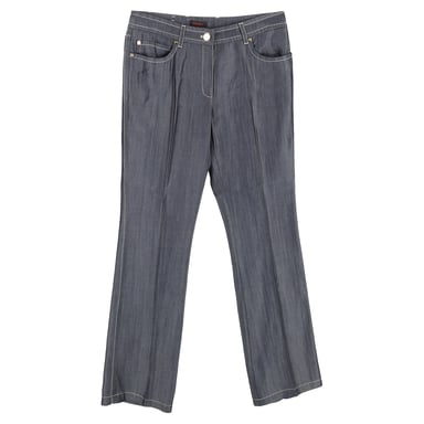 Escada Visible Stitch Detail Straight-Leg Trousers in Grey Cotton