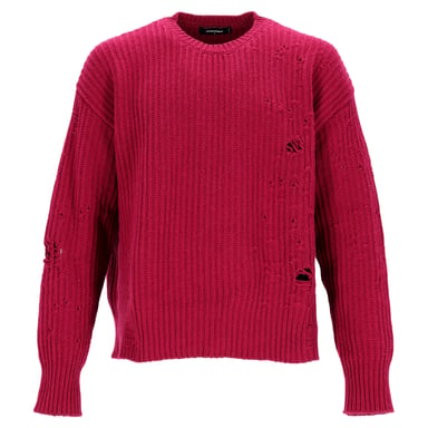Dsquared2 Distressed Crewneck Sweater in Red Wool