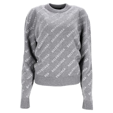 Balenciaga All-Over-Logo Sweater in Grey Wool