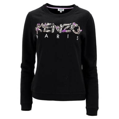 Kenzo Logo-Embroidered Crewneck Sweater in Black Cotton