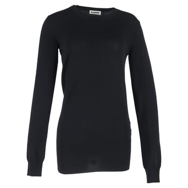 Jil Sander Plain Crewneck Sweater in Black Wool