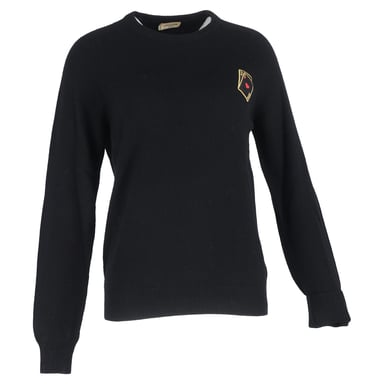 Saint Laurent Playing Card Embroidery Crewneck Sweater in Black Cashmere