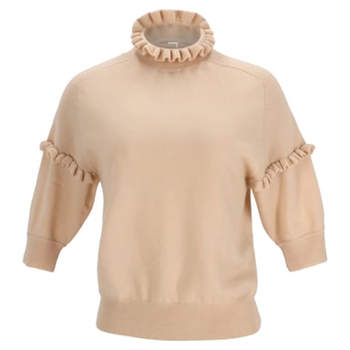 Chloé Ruffled Half-Sleeved Sweater in Beige Cashmere