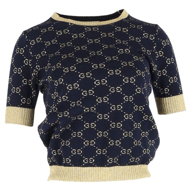 Gucci GG Lamé Top in Navy Blue Cotton
