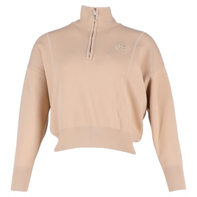 Sandro Paris Embroidered Half-Zip Sweater in Beige Cotton
