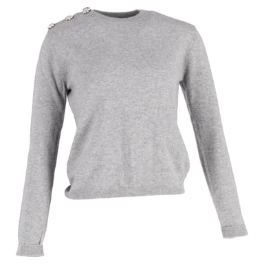 Ganni Crystal Embellished Jumper In Grey Cashmere