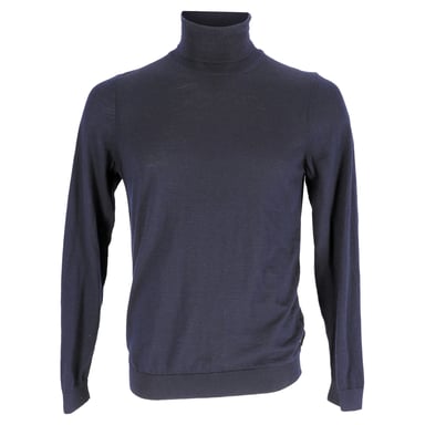 Boss Turtleneck Sweater in Navy Blue Wool