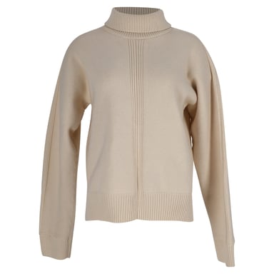 Jil Sander Knitted Mock-neck Open Back Sweater in Cream Wool
