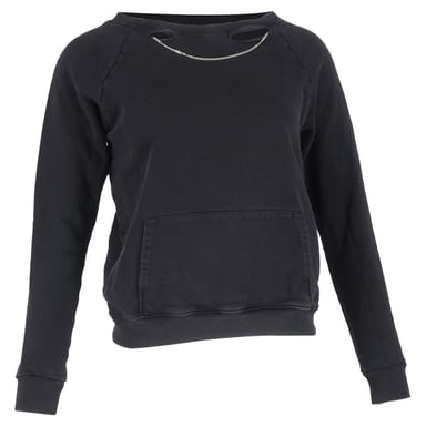 Saint Laurent Ripped Sweatshirt With Chain Detail in Black Cotton