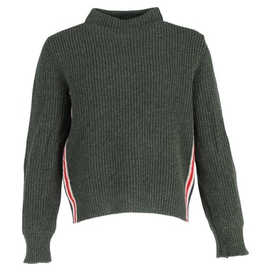 Thom Browne Ribstickad Tröja Med Hög Halsringning I Grönt Ull