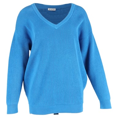 Balenciaga V-neck Sweater in Blue Cotton