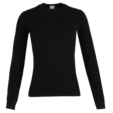 Iris & Ink Knitted Cut-Out Sleeves Top in Black Wool