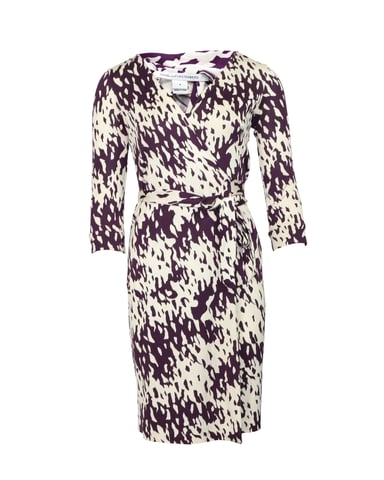 Diane Von Furstenberg New Julian Printed Wrap Dress in Purple Silk