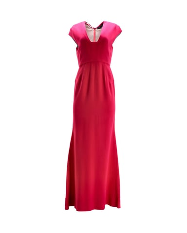 Roland Mouret Square-Neck Cut-Out Back Evening Dress in Pink Viscose