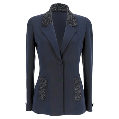 Rochas Embellished Blazer in Navy Blue Polyester